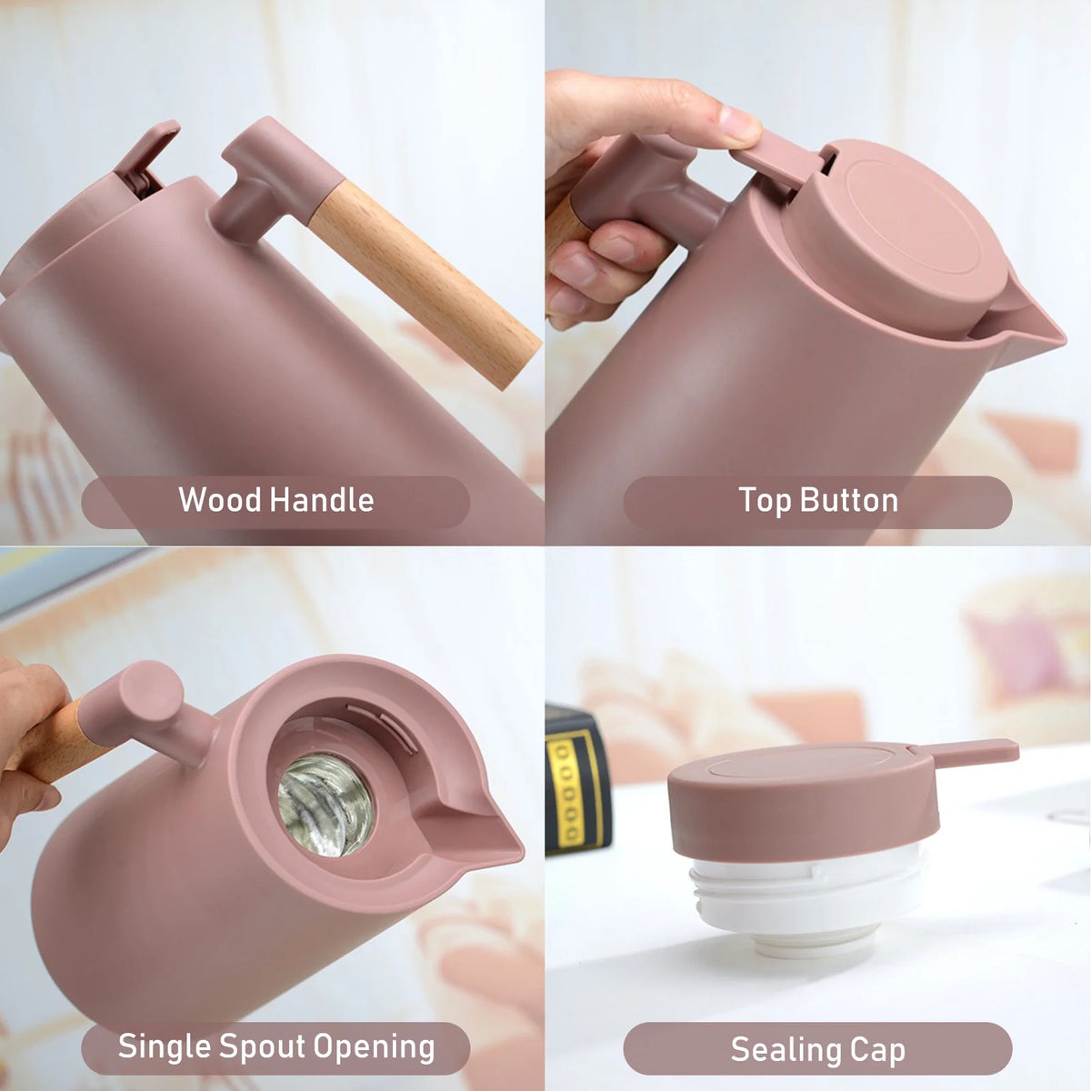 1L Double Walled Thermal Coffee Carafe with Wood Handle F185763