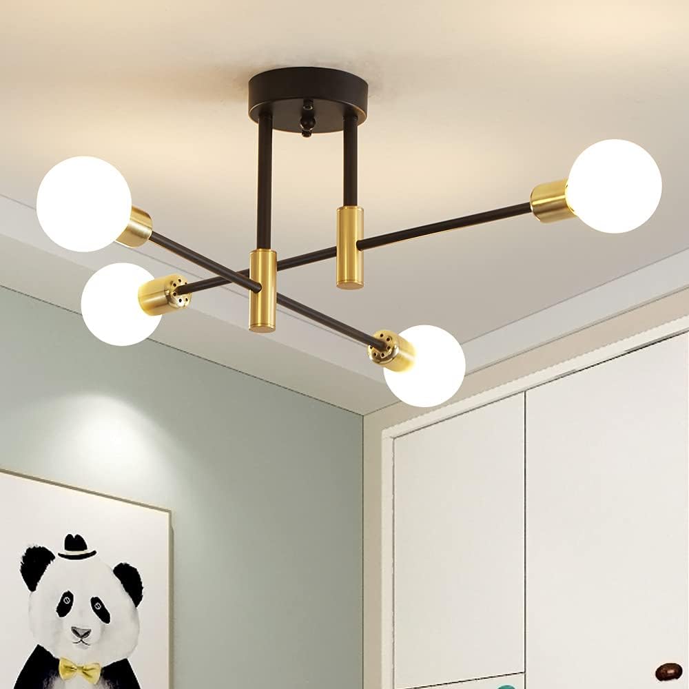 Black and Gold Semi Flush Mount Chandelier L633
