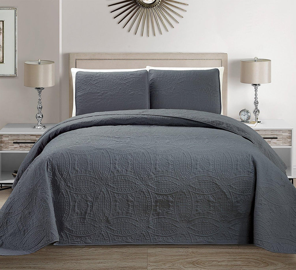 3pc King/California King Embossed Oversized Coverlet Bedspread Set Solid White Q15208
