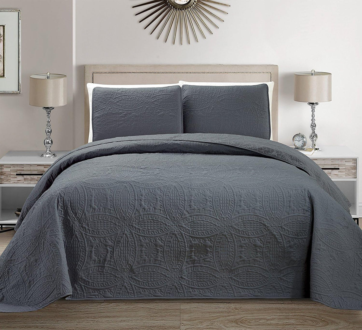 3pc King/California King Embossed Oversized Coverlet Bedspread Set Solid White Q15208