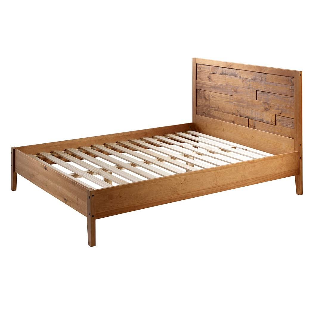 Queen Plank Distressed Solid Wood Bed Caramel M415509