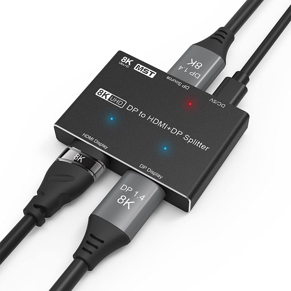 DisplayPort HDMI Splitter 8K MST SST 1In 2Out Directional DP 1.4 Converter Switch I58394