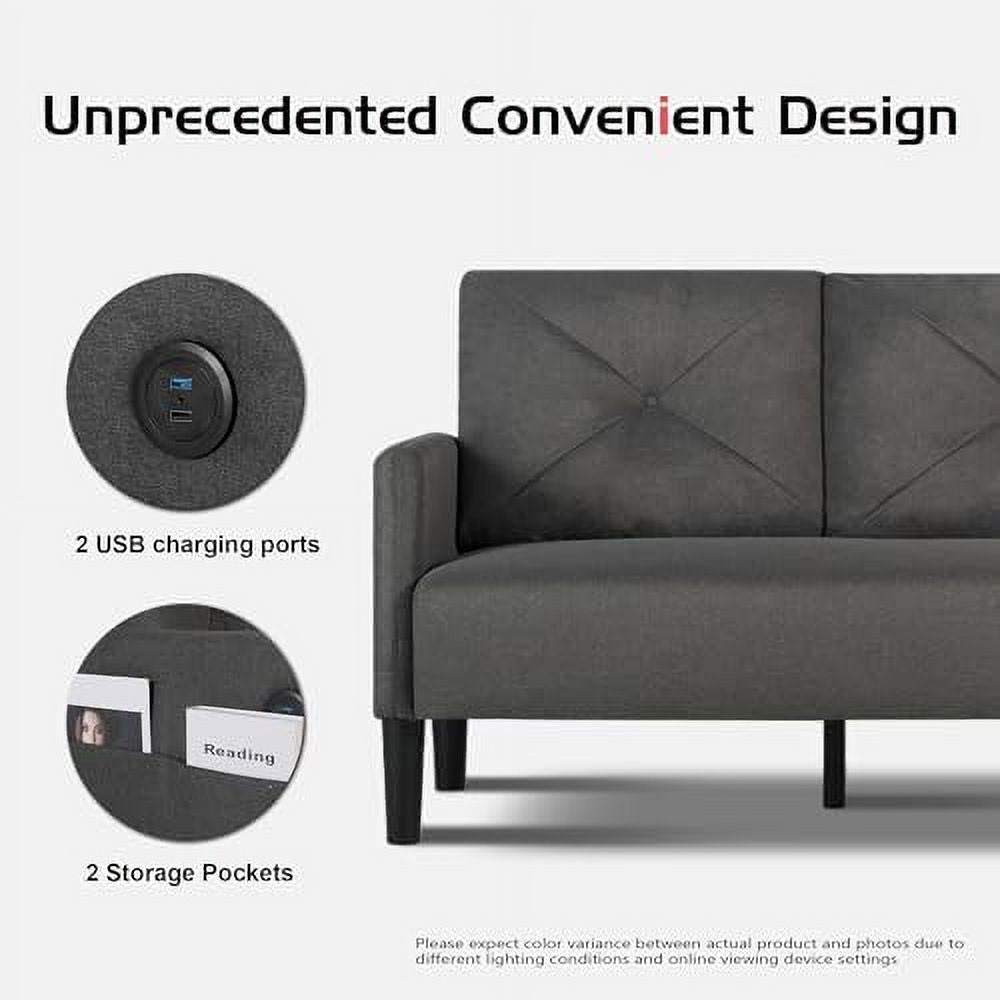 Tufted 2 Seater Loveseat Sofa Couch with Charger Port & Pocket X112